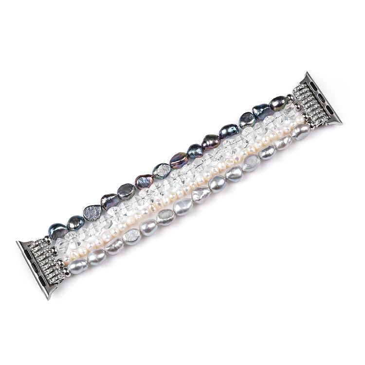 For Apple Watch 5 & 4 44mm / 3 & 2 & 1 42mm Pearl Crystal Watch Band(Pearl + White Crystal) - Watch Bands by buy2fix | Online Shopping UK | buy2fix