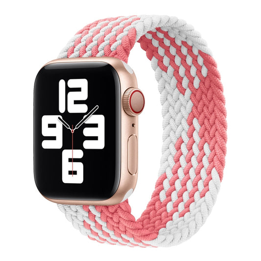 Nylon Single-turn Braided Watch Band For Apple Watch Ultra 49mm&Watch Ultra 2 49mm / Series 9&8&7 45mm / SE 3&SE 2&6&SE&5&4 44mm / 3&2&1 42mm, Length:165mm(Z Pink White) - Watch Bands by buy2fix | Online Shopping UK | buy2fix