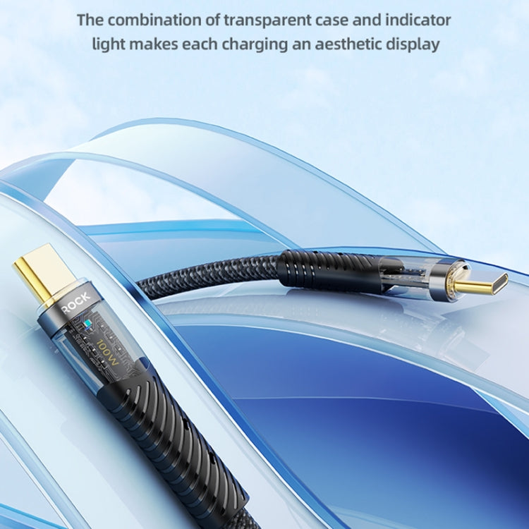 ROCK Z21 6A USB to USB-C/Type-C Transparent Fast Charging Data Cable, Length: 1.2m(Black) - USB-C & Type-C Cable by ROCK | Online Shopping UK | buy2fix