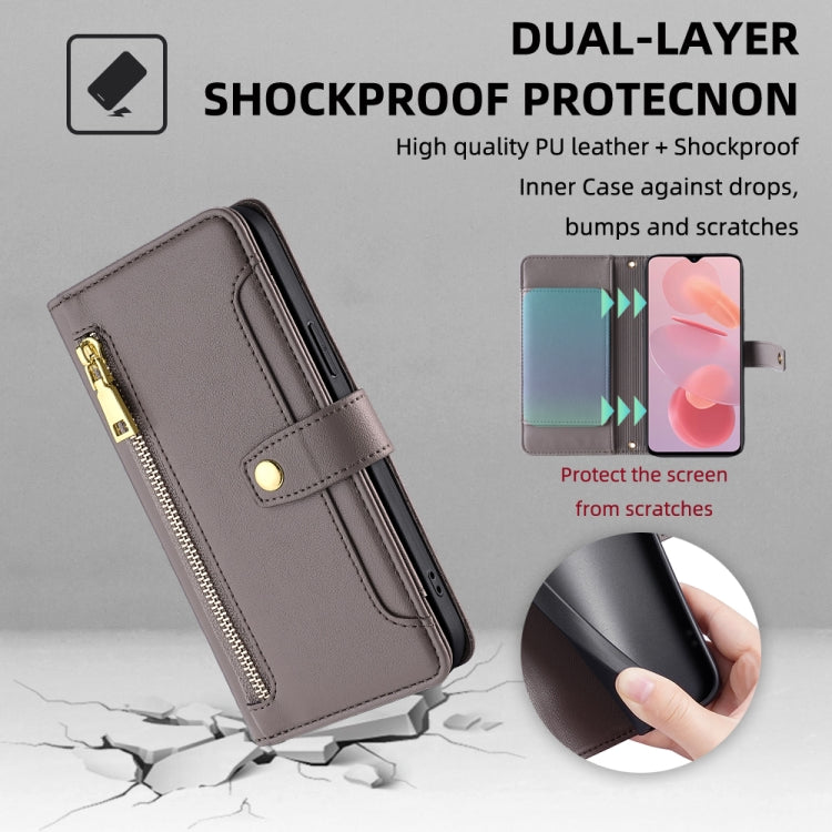 For Ulefone Note 12P Sheep Texture Cross-body Zipper Wallet Leather Phone Case(Grey) - Ulefone Cases by buy2fix | Online Shopping UK | buy2fix