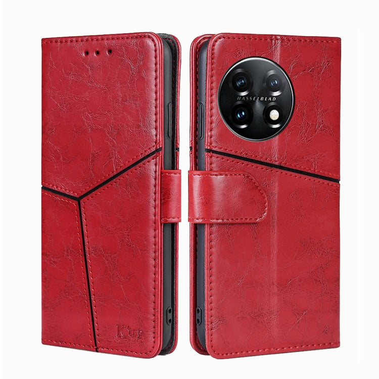 For OnePlus 11 Geometric Stitching Horizontal Flip Leather Phone Case(Red) - OnePlus Cases by buy2fix | Online Shopping UK | buy2fix