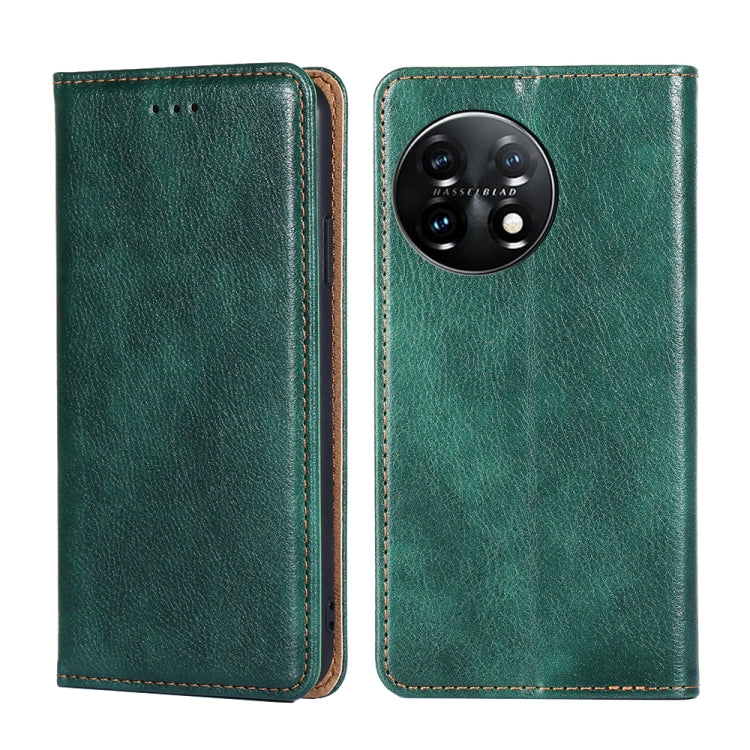 For OnePlus 11 Gloss Oil Solid Color Magnetic Leather Phone Case(Green) - OnePlus Cases by buy2fix | Online Shopping UK | buy2fix