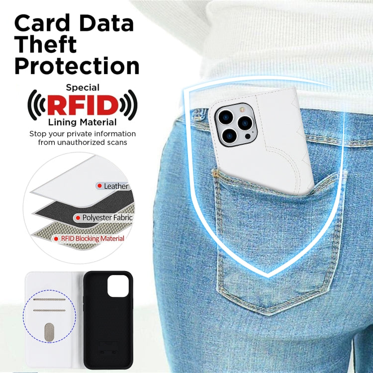 For iPhone 13 Pro Max Rhombic MagSafe RFID Anti-Theft Wallet Leather Phone Case(White) - iPhone 13 Pro Max Cases by buy2fix | Online Shopping UK | buy2fix