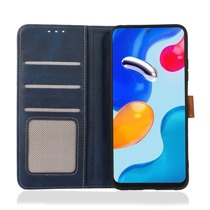 For OnePlus 11 5G Stitching Thread Calf Texture Leather Phone Case(Blue) - OnePlus Cases by buy2fix | Online Shopping UK | buy2fix