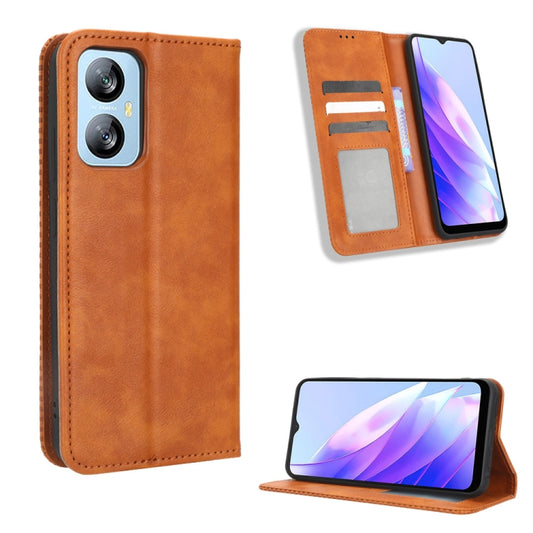 For Blackview A52 Magnetic Buckle Retro Texture Leather Phone Case(Brown) - More Brand by buy2fix | Online Shopping UK | buy2fix