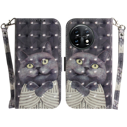 For OnePlus 11 3D Colored Horizontal Flip Leather Phone Case(Hug Cat) - OnePlus Cases by buy2fix | Online Shopping UK | buy2fix