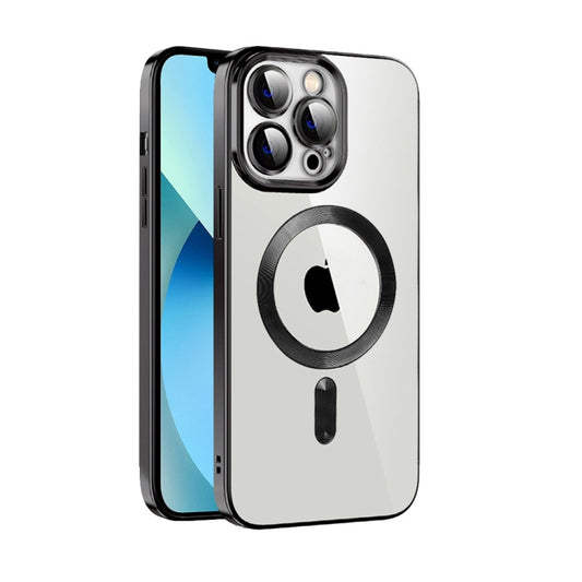 For iPhone 13 Pro CD Texture Plating TPU MagSafe Phone Case with Lens Film(Black) - iPhone 13 Pro Cases by buy2fix | Online Shopping UK | buy2fix