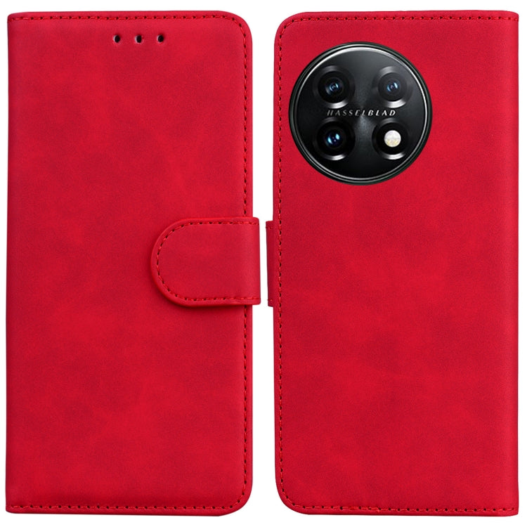 For OnePlus 11 Skin Feel Pure Color Flip Leather Phone Case(Red) - OnePlus Cases by buy2fix | Online Shopping UK | buy2fix