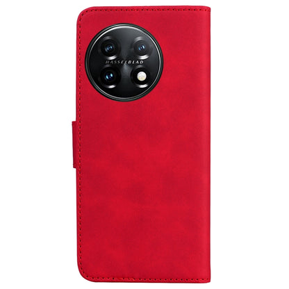 For OnePlus 11 Skin Feel Pure Color Flip Leather Phone Case(Red) - OnePlus Cases by buy2fix | Online Shopping UK | buy2fix