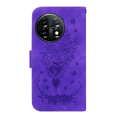 For OnePlus 11 Butterfly Rose Embossed Leather Phone Case(Purple) - OnePlus Cases by buy2fix | Online Shopping UK | buy2fix