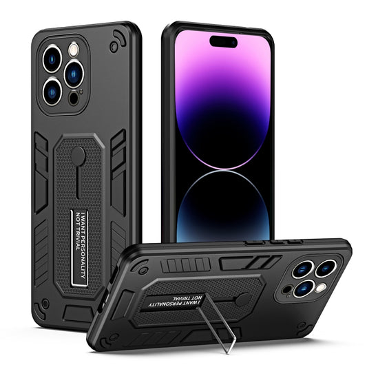 For iPhone 14 Pro Variety Brave Armor Finger Loop Holder Phone Case(Black) - iPhone 14 Pro Cases by buy2fix | Online Shopping UK | buy2fix