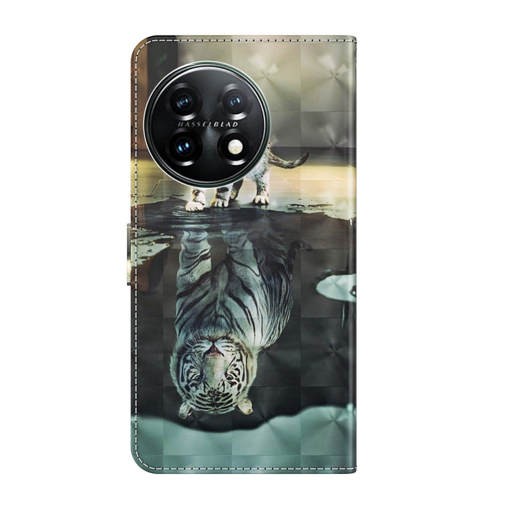 For OnePlus 11 3D Painting Pattern TPU + PU Leather Phone Case(Cat Tiger) - OnePlus Cases by buy2fix | Online Shopping UK | buy2fix