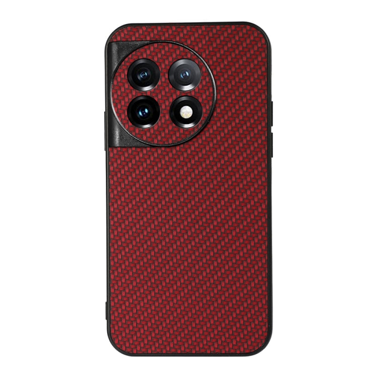 For OnePlus 11 5G Accurate Hole Carbon Fiber Texture PU Phone Case(Red) - OnePlus Cases by buy2fix | Online Shopping UK | buy2fix