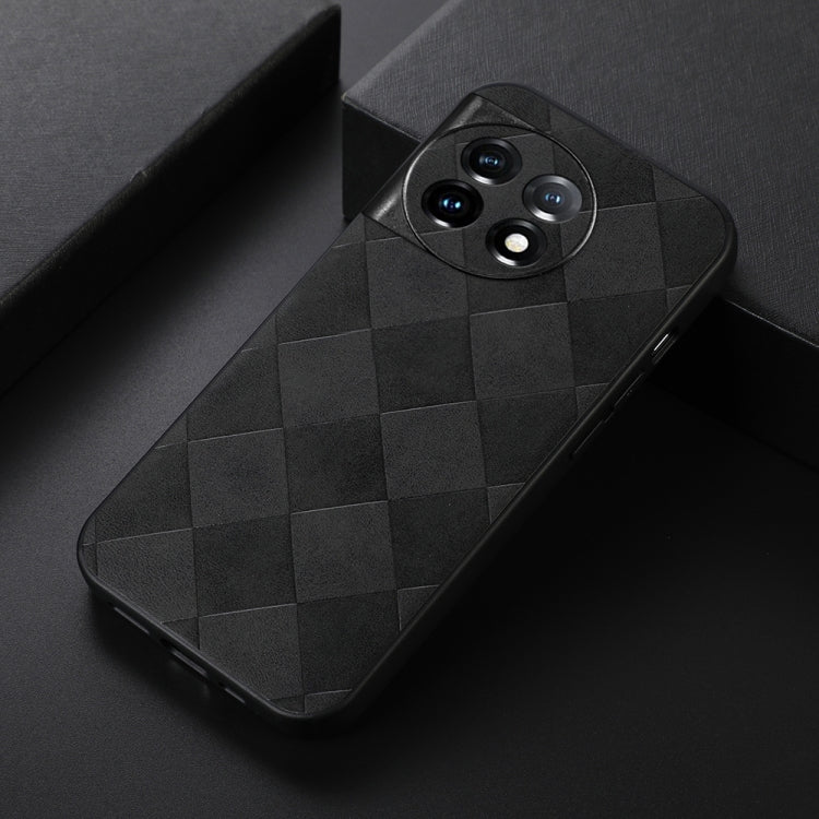 For OnePlus 11 Weave Plaid PU Phone Case(Black) - OnePlus Cases by buy2fix | Online Shopping UK | buy2fix