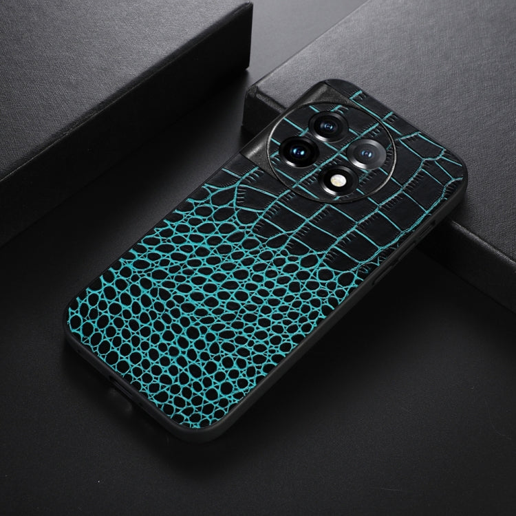 For OnePlus 11 Crocodile Texture Genuine Leather Phone Case(Cyan) - OnePlus Cases by buy2fix | Online Shopping UK | buy2fix