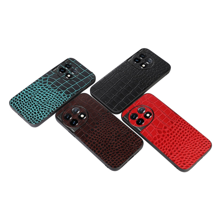 For OnePlus 11 Crocodile Texture Genuine Leather Phone Case(Cyan) - OnePlus Cases by buy2fix | Online Shopping UK | buy2fix