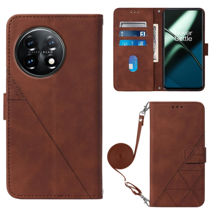 For OnePlus 11 Crossbody 3D Embossed Flip Leather Phone Case(Brown) - OnePlus Cases by buy2fix | Online Shopping UK | buy2fix