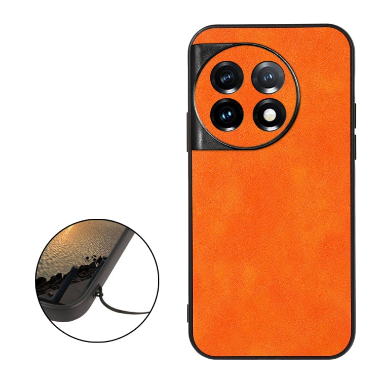 For OnePlus 11 5G Accurate Hole Two-color Litchi Texture PU Phone Case(Orange) - OnePlus Cases by buy2fix | Online Shopping UK | buy2fix