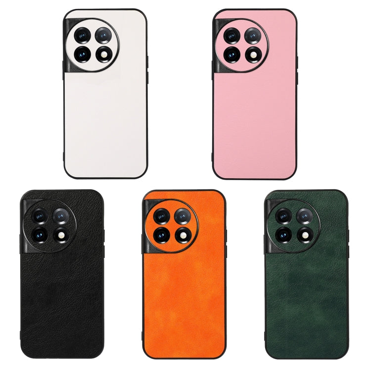 For OnePlus 11 5G Accurate Hole Two-color Litchi Texture PU Phone Case(Green) - OnePlus Cases by buy2fix | Online Shopping UK | buy2fix