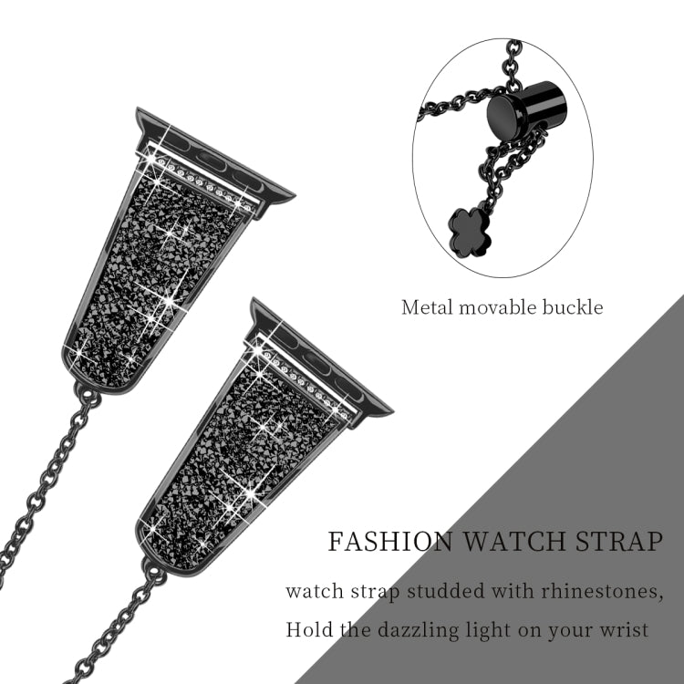 Zinc Alloy Diamond Chain Clause Watch Band For Apple Watch Series 8&7 45mm / SE 2&6&SE&5&4 44mm / 3&2&1 42mm (Black) - Watch Bands by buy2fix | Online Shopping UK | buy2fix