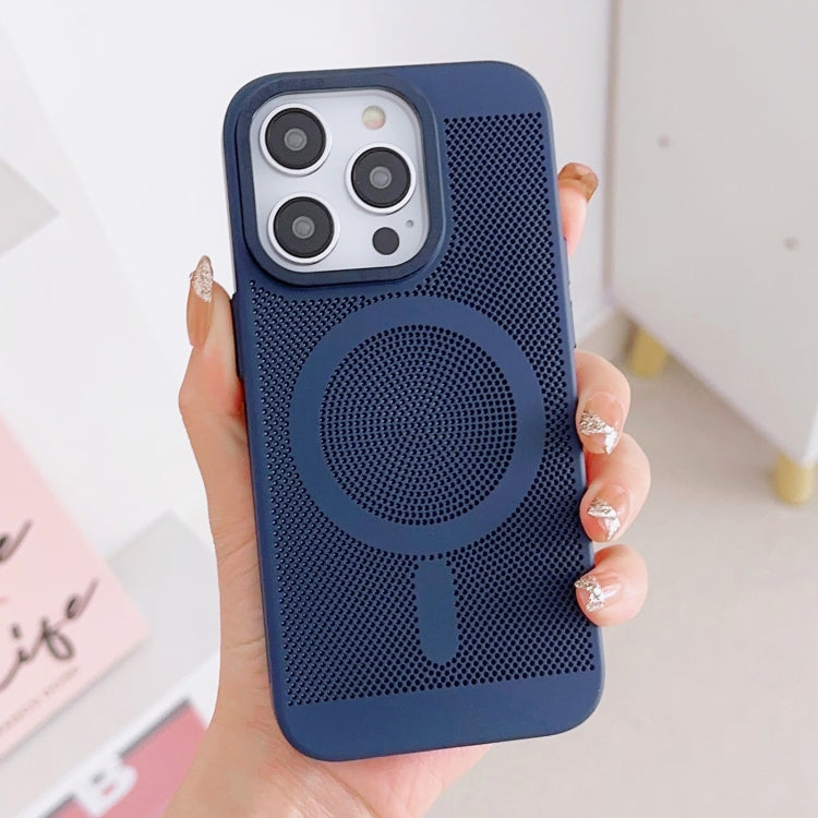 For iPhone 12 Pro Grid Cooling MagSafe Magnetic Phone Case(Navy Blue) - iPhone 12 / 12 Pro Cases by buy2fix | Online Shopping UK | buy2fix