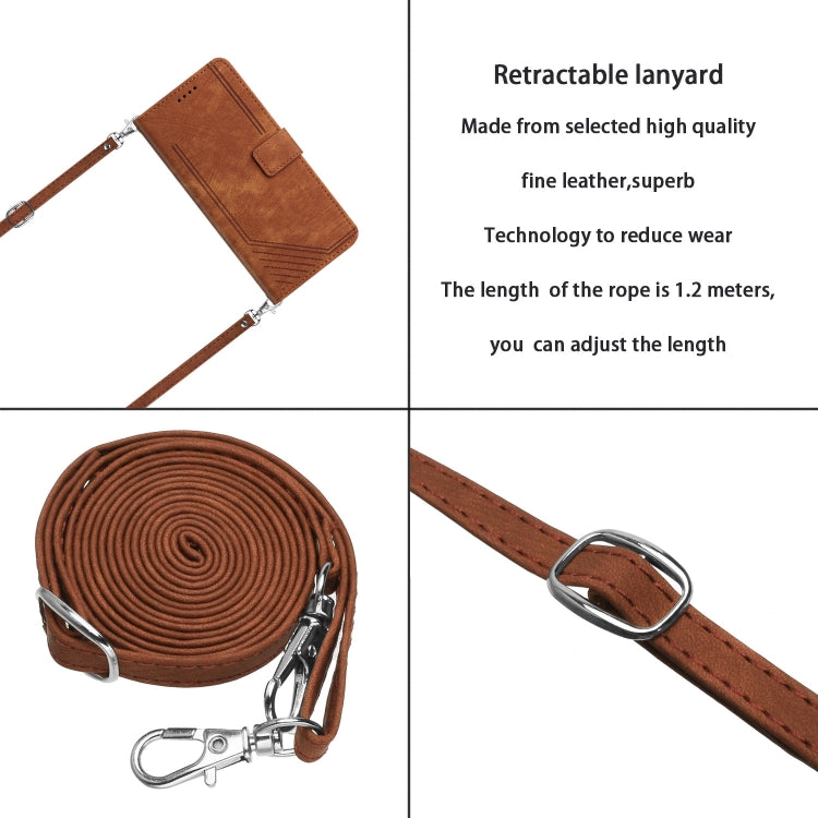 For OPPO Reno7 5G Global / Find X5 Lite Skin Feel Stripe Pattern Leather Phone Case with Lanyard(Brown) - OPPO Cases by buy2fix | Online Shopping UK | buy2fix