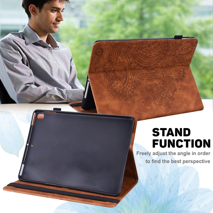 For Samsung Galaxy Tab S9 / S9 FE Peacock Embossed Pattern Leather Tablet Case(Brown) - Galaxy Tab S9 Cases by buy2fix | Online Shopping UK | buy2fix