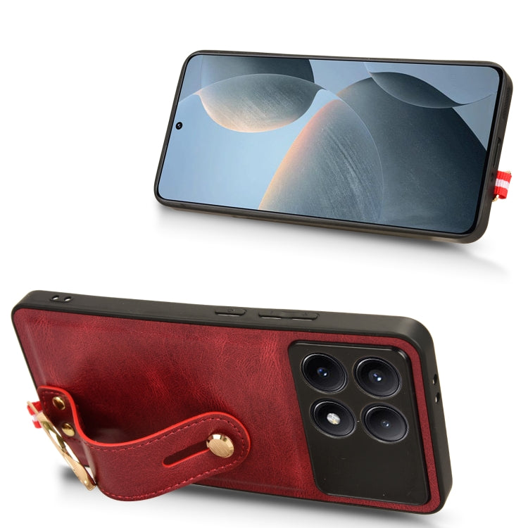 For Xiaomi Redmi K70/K70 Pro Wristband Leather Back Phone Case(Red) - K70 Pro Cases by buy2fix | Online Shopping UK | buy2fix