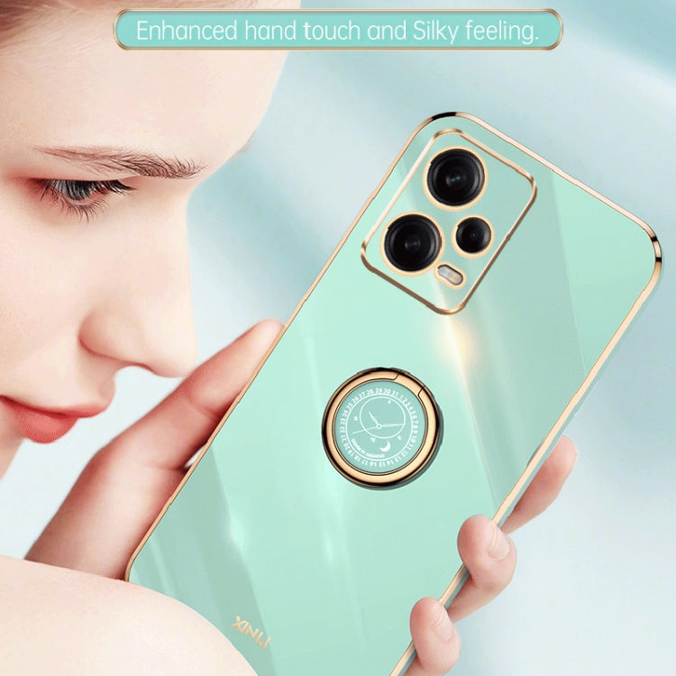 For Xiaomi Redmi Note 12 5G Global XINLI Straight Edge 6D Electroplate TPU Phone Case with Ring Holder(Mint Green) - Xiaomi Cases by XINLI | Online Shopping UK | buy2fix