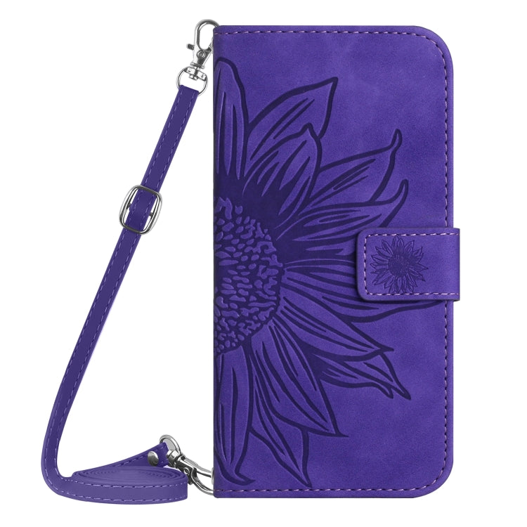 For Xiaomi Redmi 13C 4G Skin Feel Sun Flower Embossed Flip Leather Phone Case with Lanyard(Dark Purple) - 13C Cases by buy2fix | Online Shopping UK | buy2fix