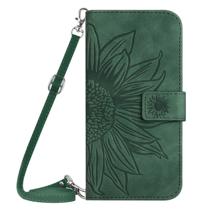 For Xiaomi Redmi 13C 4G Skin Feel Sun Flower Embossed Flip Leather Phone Case with Lanyard(Green) - 13C Cases by buy2fix | Online Shopping UK | buy2fix