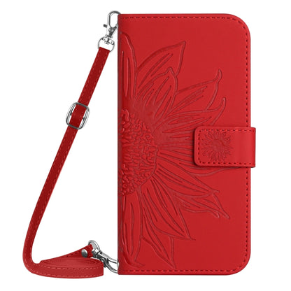 For Xiaomi Redmi 13C 4G Skin Feel Sun Flower Embossed Flip Leather Phone Case with Lanyard(Red) - 13C Cases by buy2fix | Online Shopping UK | buy2fix