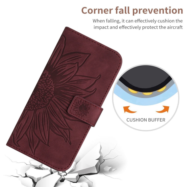 For Xiaomi Redmi Note 13 Pro 4G Global Skin Feel Sun Flower Embossed Flip Leather Phone Case with Lanyard(Wine Red) - Note 13 Pro Cases by buy2fix | Online Shopping UK | buy2fix