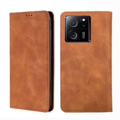 For Xiaomi Redmi K60 Ultra Skin Feel Magnetic Leather Phone Case(Light Brown) - Redmi K60 Ultra Cases by buy2fix | Online Shopping UK | buy2fix