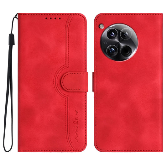 For OnePlus 12 Heart Pattern Skin Feel Leather Phone Case(Red) - OnePlus Cases by buy2fix | Online Shopping UK | buy2fix