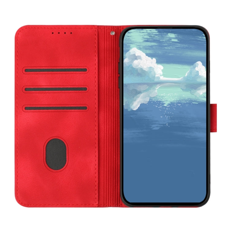 For iPhone 16 Line Pattern Skin Feel Leather Phone Case(Red) - iPhone 16 Cases by buy2fix | Online Shopping UK | buy2fix