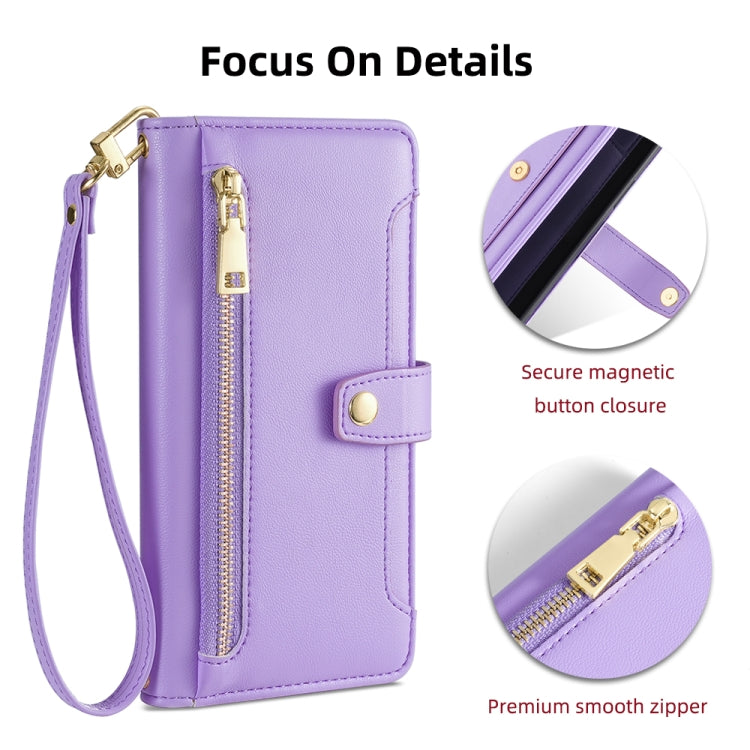 For Samsung Galaxy S22 5G Sheep Texture Cross-body Zipper Wallet Leather Phone Case(Purple) - Galaxy S22 5G Cases by buy2fix | Online Shopping UK | buy2fix