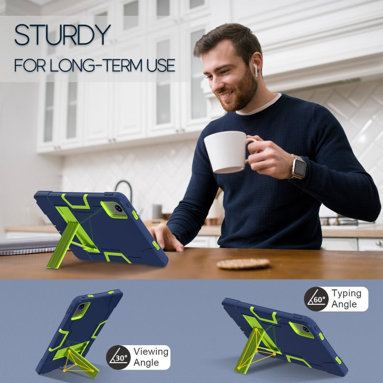 For Lenovo Tab M11/ Xiaoxin Pad 11 2024 Contrast Color Silicone Hybrid PC Tablet Case with Holder(Navy Blue Olivine) - Lenovo by buy2fix | Online Shopping UK | buy2fix