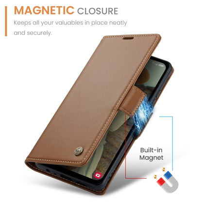 For Samsung Galaxy A15 4G/5G CaseMe 023 Butterfly Buckle Litchi Texture RFID Anti-theft Leather Phone Case(Brown) - Galaxy Phone Cases by CaseMe | Online Shopping UK | buy2fix