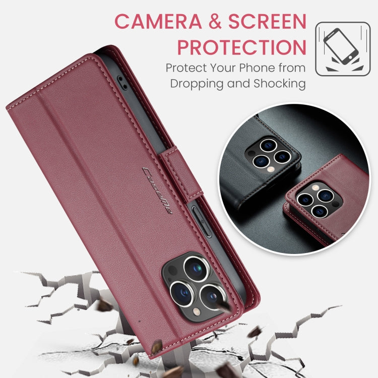 For iPhone 15 Pro Max CaseMe 023 Butterfly Buckle Litchi Texture RFID Anti-theft Leather Phone Case(Wine Red) - iPhone 15 Pro Max Cases by CaseMe | Online Shopping UK | buy2fix