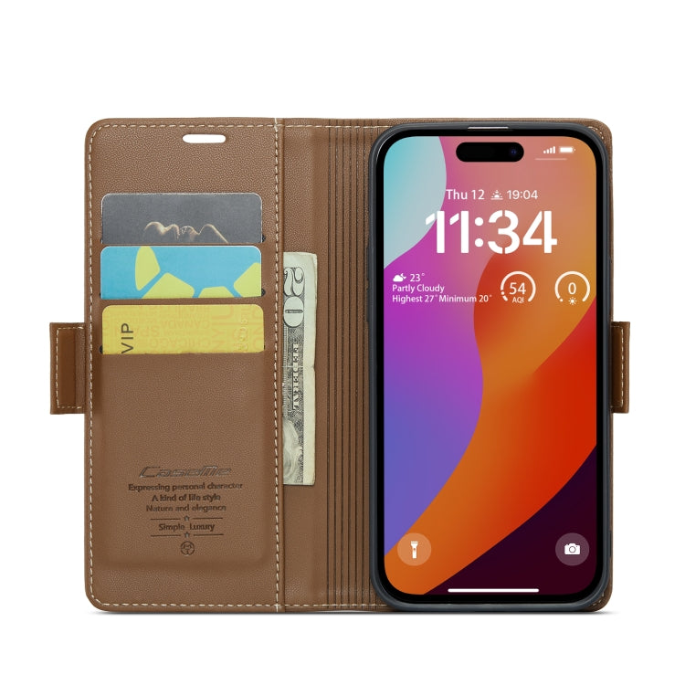 For iPhone 15 Pro CaseMe 023 Butterfly Buckle Litchi Texture RFID Anti-theft Leather Phone Case(Brown) - iPhone 15 Pro Cases by CaseMe | Online Shopping UK | buy2fix