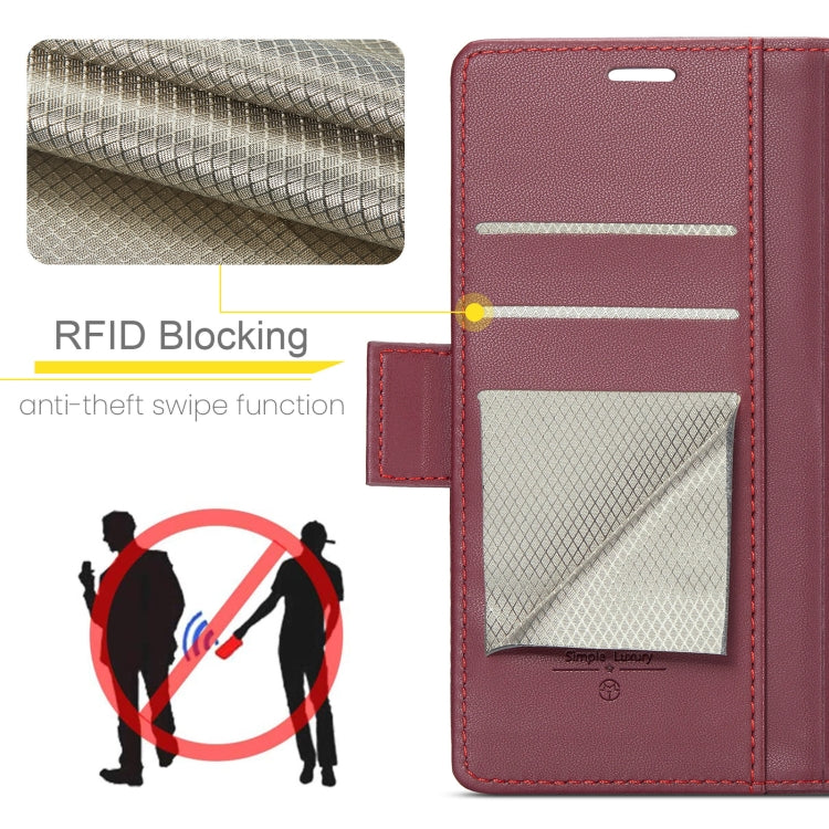 For Xiaomi Redmi Note 13 4G CaseMe 023 Butterfly Buckle Litchi Texture RFID Anti-theft Leather Phone Case(Wine Red) - Xiaomi Cases by CaseMe | Online Shopping UK | buy2fix