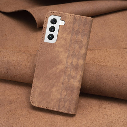 For Samsung Galaxy S22 5G Plaid Embossed Leather Phone Case(Brown) - Galaxy S22 5G Cases by buy2fix | Online Shopping UK | buy2fix