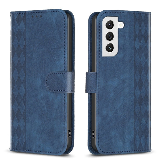 For Samsung Galaxy S22+ 5G Plaid Embossed Leather Phone Case(Blue) - Galaxy S22+ 5G Cases by buy2fix | Online Shopping UK | buy2fix