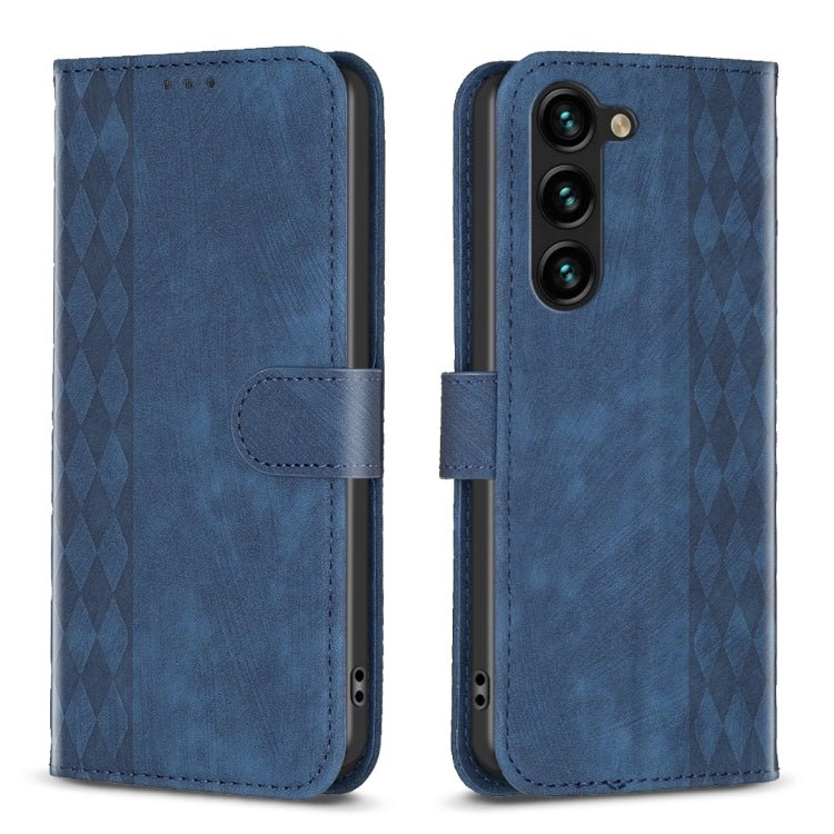 For Samsung Galaxy S24 5G Plaid Embossed Leather Phone Case(Blue) - Galaxy S24 5G Cases by buy2fix | Online Shopping UK | buy2fix