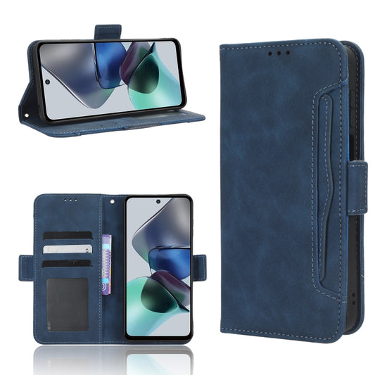 For Motorola Moto G53 / G13 Skin Feel Calf Texture Card Slots Leather Phone Case(Blue) - Motorola Cases by buy2fix | Online Shopping UK | buy2fix