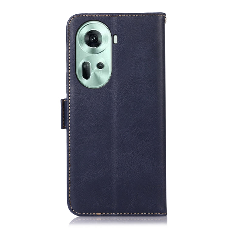 For OPPO Reno11 5G Global Crazy Horse Top Layer Cowhide Leather Phone Case(Blue) - Reno11 Cases by buy2fix | Online Shopping UK | buy2fix