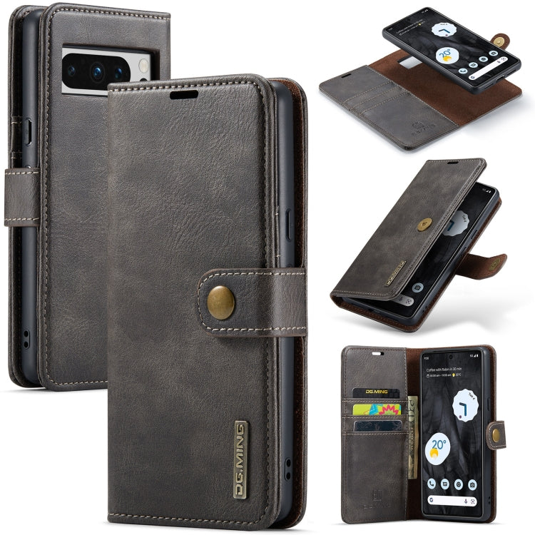 For Google Pixel 8 Pro DG.MING Crazy Horse Texture Detachable Magnetic Leather Phone Case(Grey) - Google Cases by DG.MING | Online Shopping UK | buy2fix
