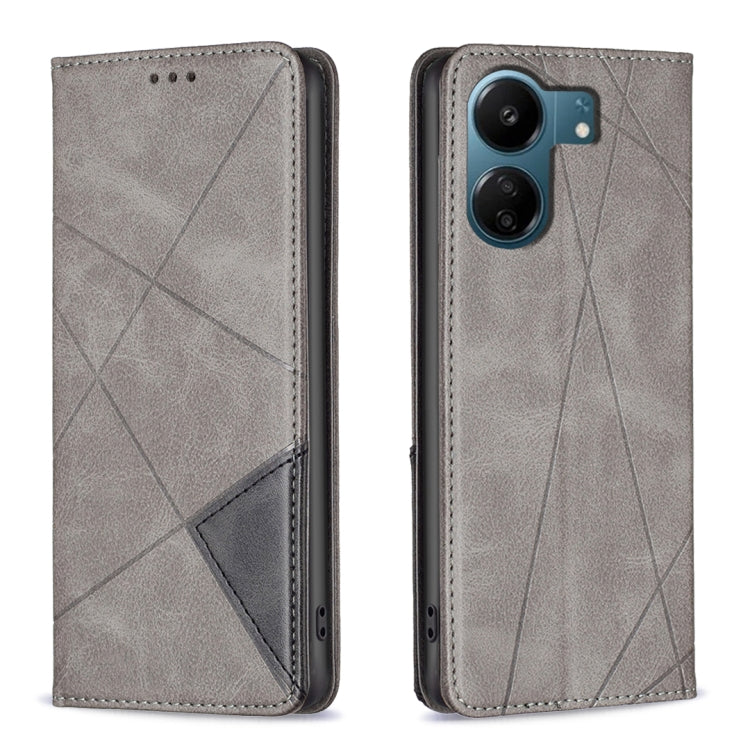 For Xiaomi Redmi 13C Rhombus Texture Magnetic Leather Phone Case(Grey) - 13C Cases by buy2fix | Online Shopping UK | buy2fix