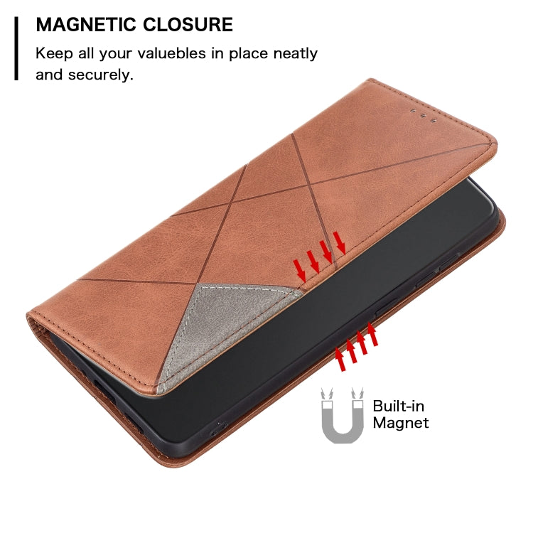 For Xiaomi Redmi 13C Rhombus Texture Magnetic Leather Phone Case(Brown) - 13C Cases by buy2fix | Online Shopping UK | buy2fix